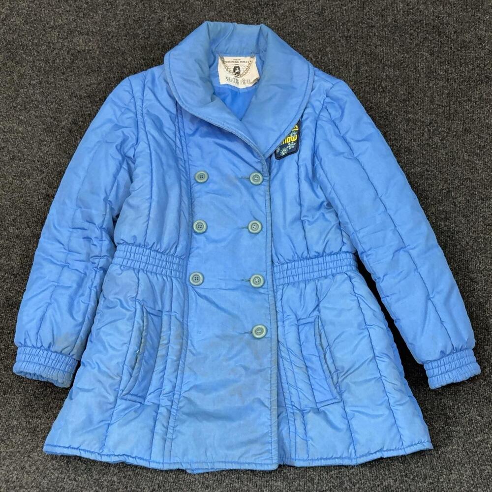 Vintage White Stag Coat Womens Blue Quilted Puffer Think Snow Ski Winter